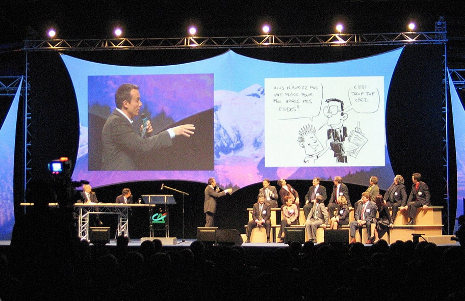 Caricature digitale iPad lors d'une convention d'entreprise — animation numérique