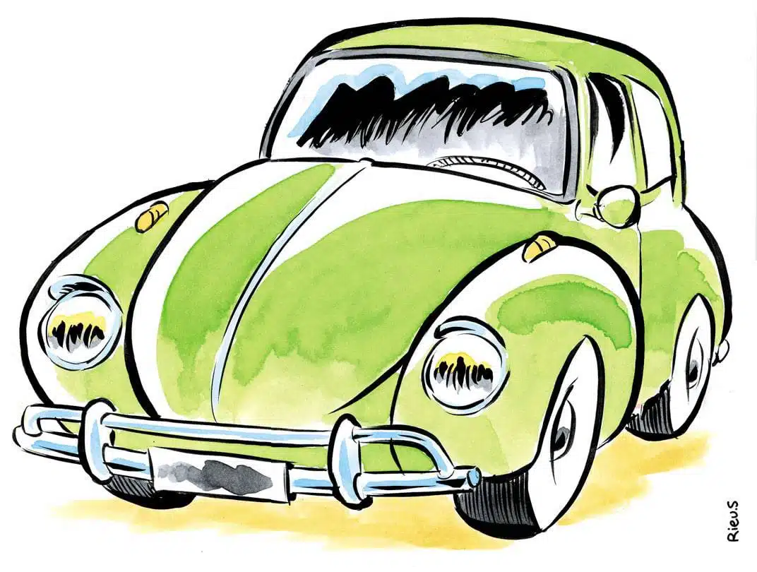 Caricatures de voitures 13 Dessin style coloriage d'une Volkswagen Coccinelle