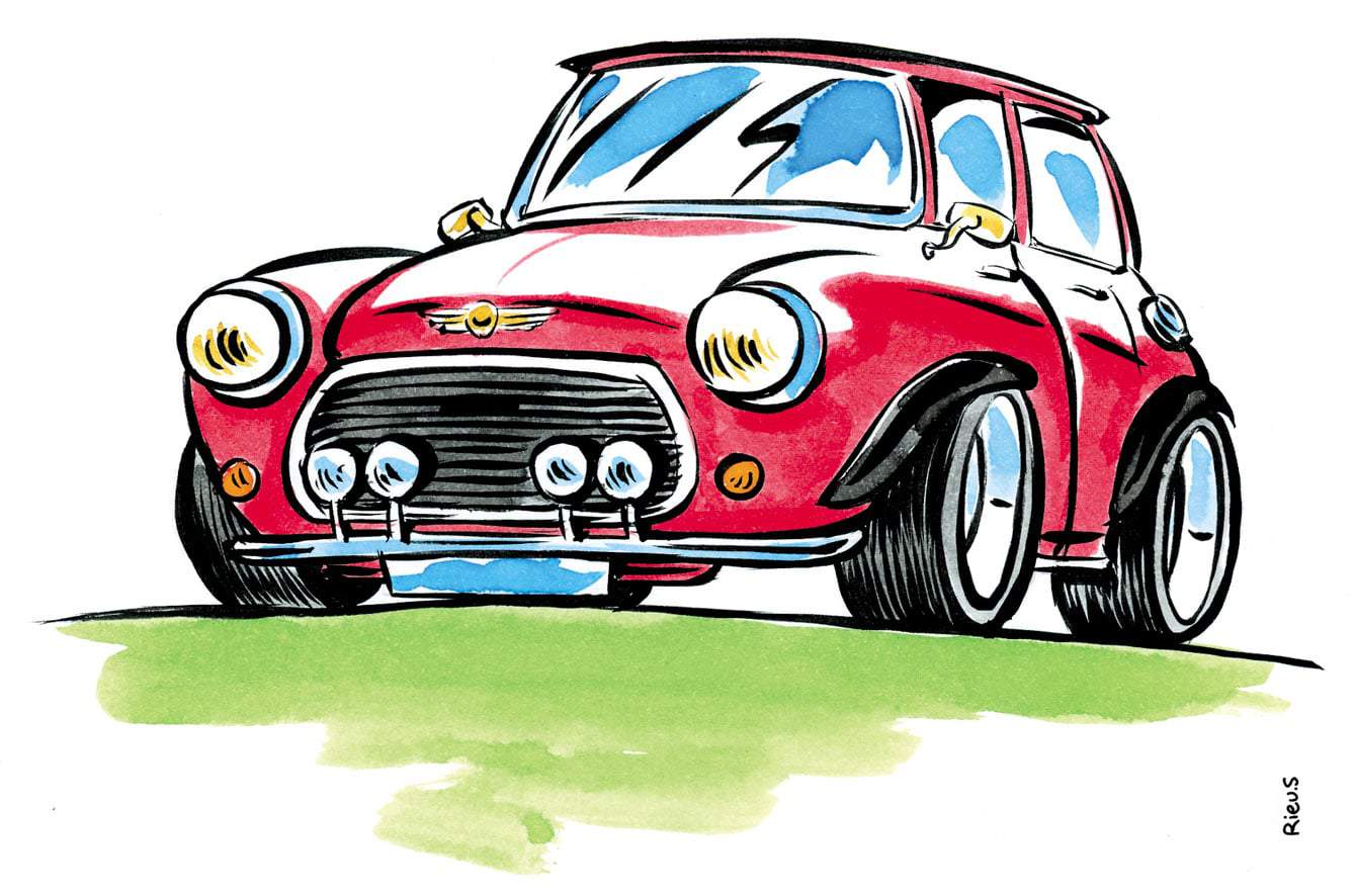 Dessin style coloriage d'une Mini Cooper