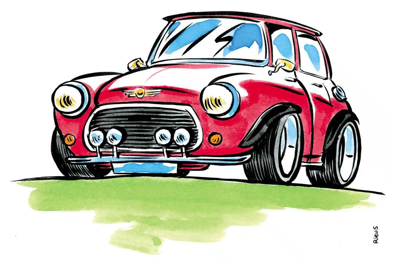 Caricatures de voitures 11 Dessin style coloriage d'une Mini Cooper