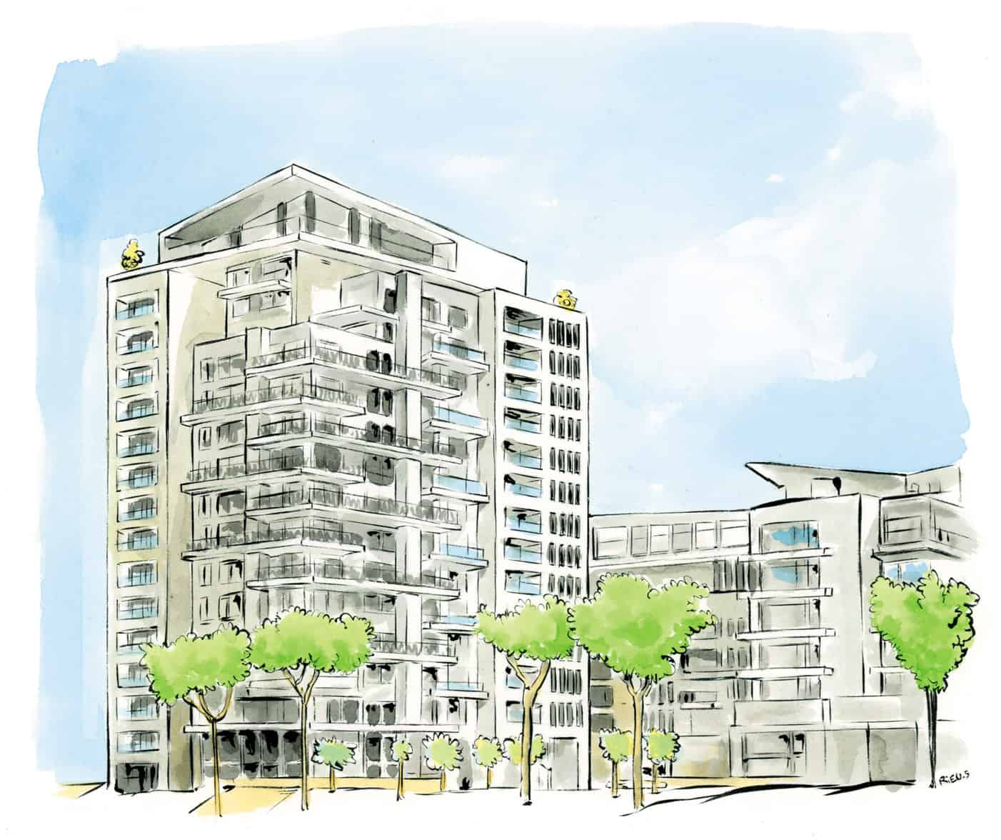 Aquarelle architecture moderne 4