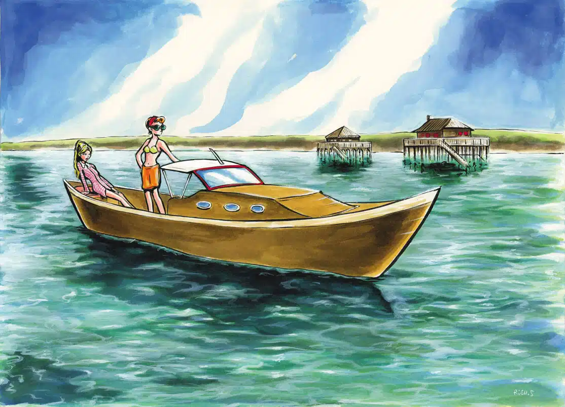 Cabanes Tchanquées Île aux Oiseaux Arcachon — aquarelle Sébastien Rieu