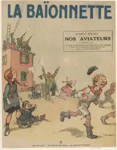 La Baïonnette - nos aviateurs Illustration couleur de Poulbot pour le journal La Baïonnette