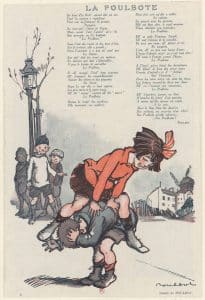 Illustration de Poulbot pour une partition, créant l'homologue féminin de son célèbre poulbot et l'ancrant dans la culture populaire.