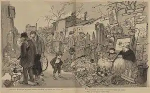 Le Marché aux puces de Saint-Ouen L'Assiette au Beurre. Deux enfants discutent de leur pauvreté.