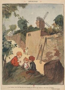 Coupure de presse satirique de 1910. Illustration humoristique par Poulbot.