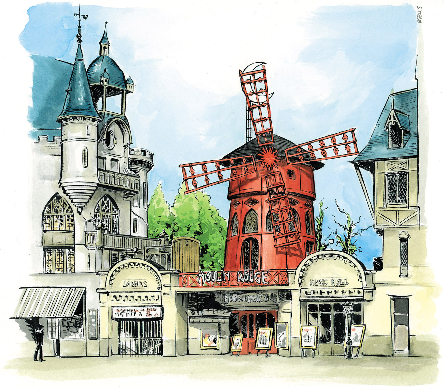 Le Moulin Rouge en 1914 - Aquarelle