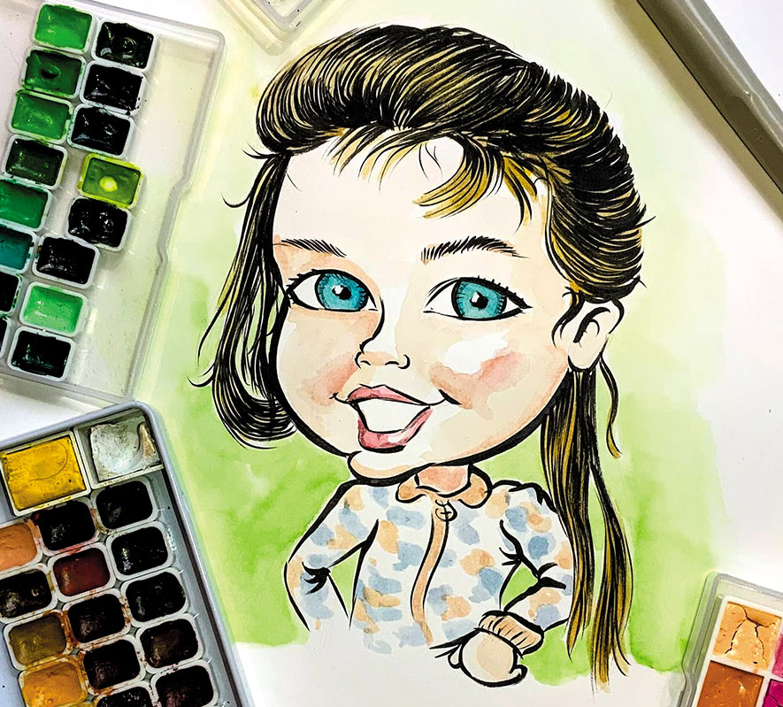 Caricature d'enfant à l'aquarelle