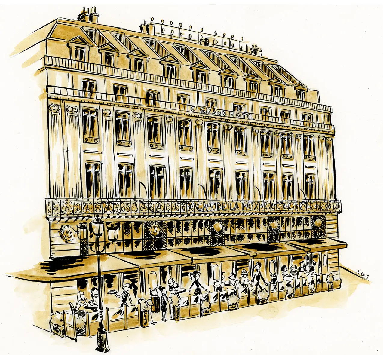 Aquarelle de la façade du Café de la Paix