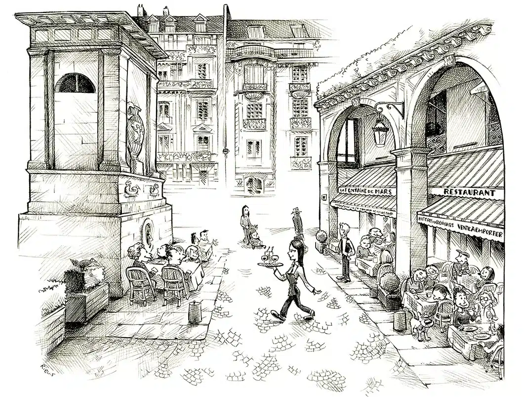 Caricature de La Fontaine de Mars