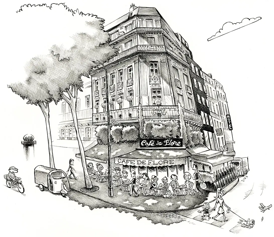 Caricature du Café de Flore