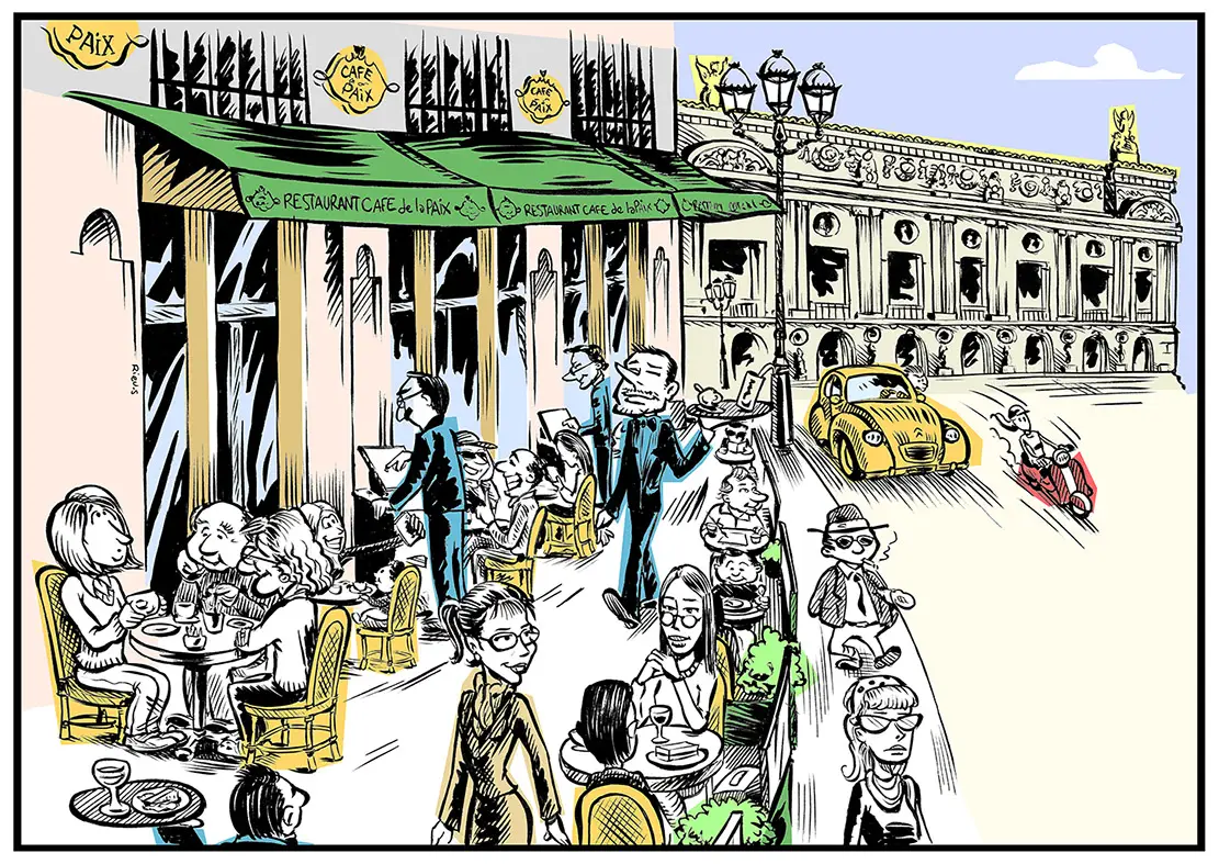 Carte postale de la terrasse du Café de la Paix