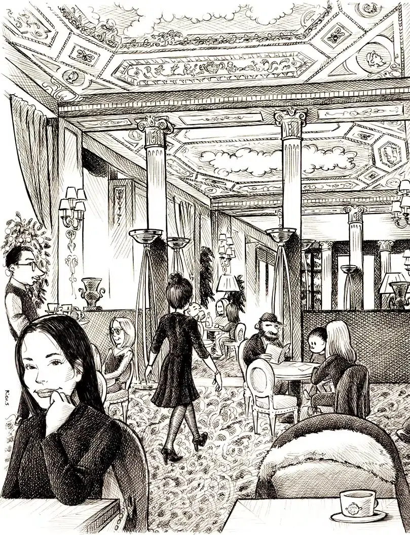 Dessin de la salle du Café de la Paix