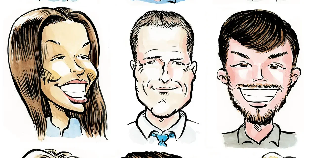 Corporate caricature board for a 'Meet the Team' event