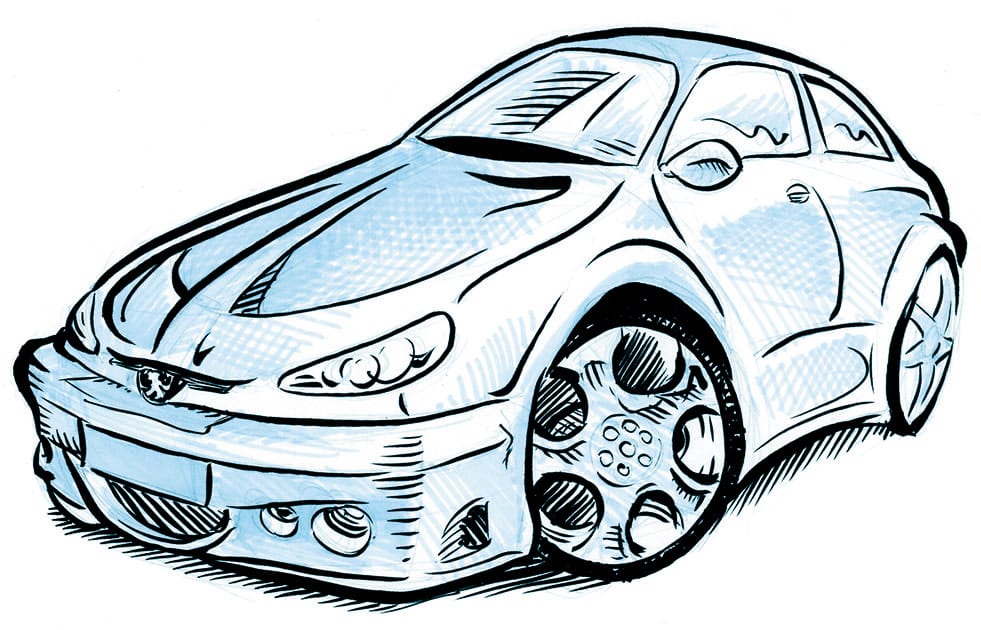 Caricature d'une Peugeot 206 de sport