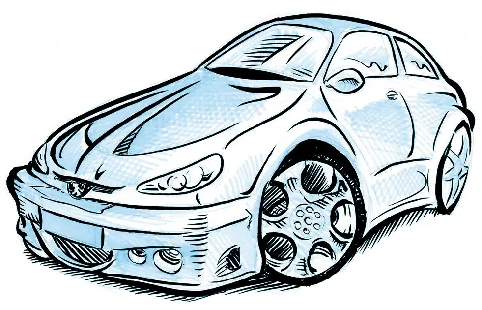 Caricatures de voitures 16 Peugeot 206 sport blanche