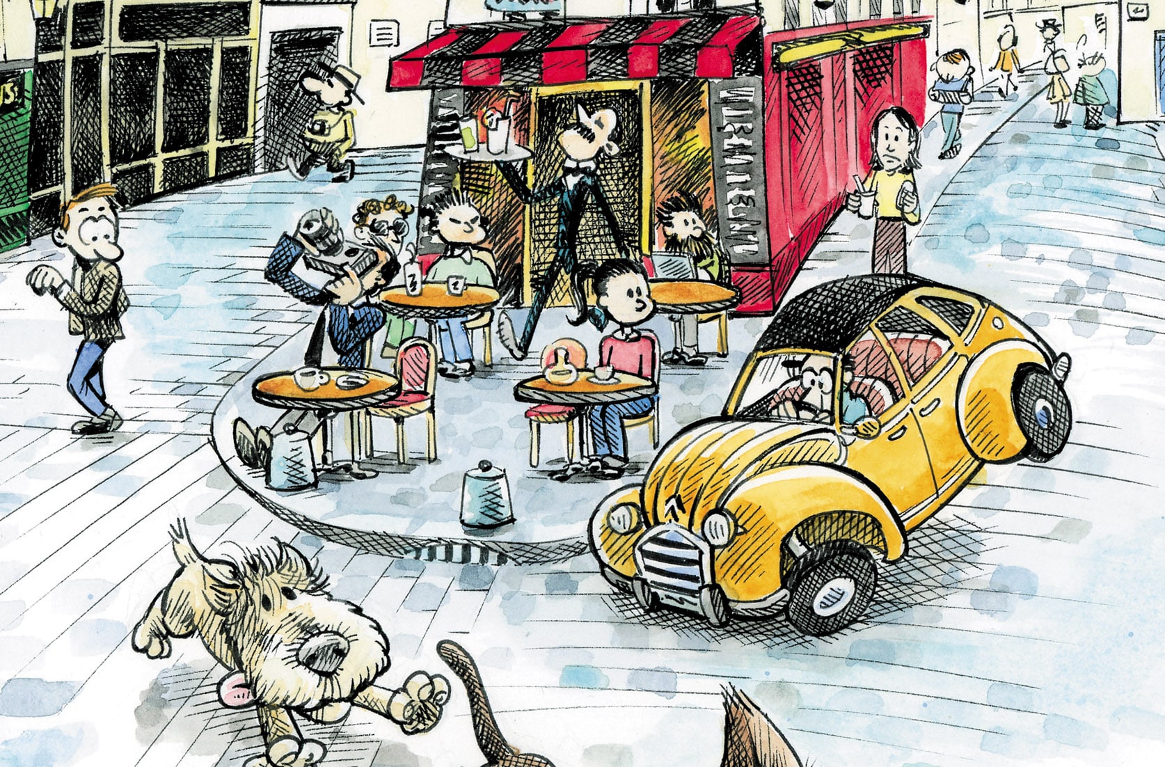 Caricature d'une Citroën 2CV