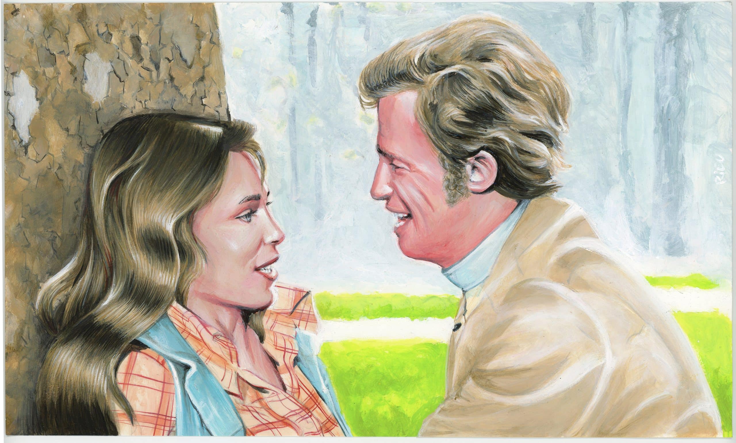 Belmondo et Jacqueline Bisset dans « Le Magnifique » - peinture acrylique sur papier canson par Sébastien Rieu