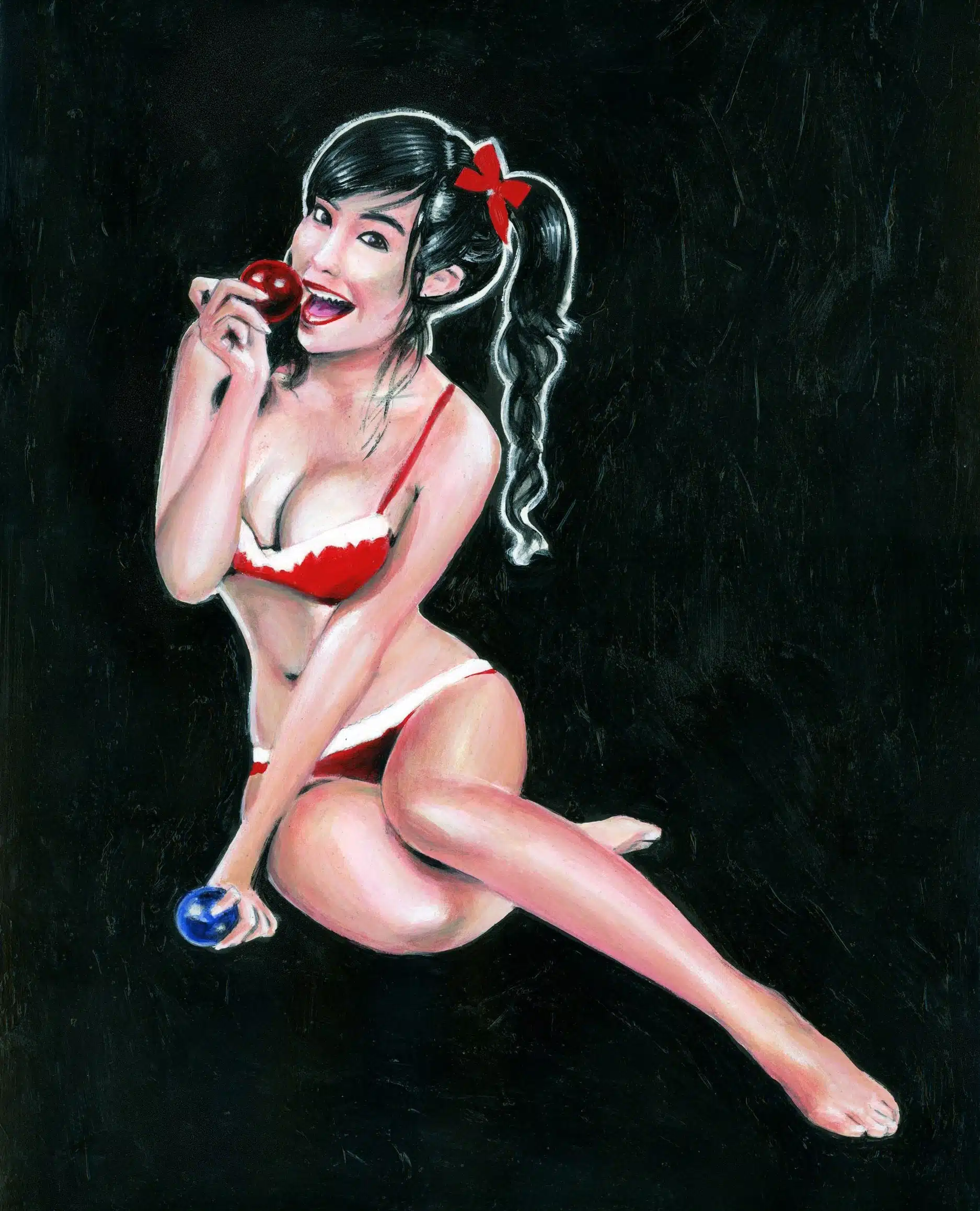 Peinture d'Elly Tran en pin-up de Noël