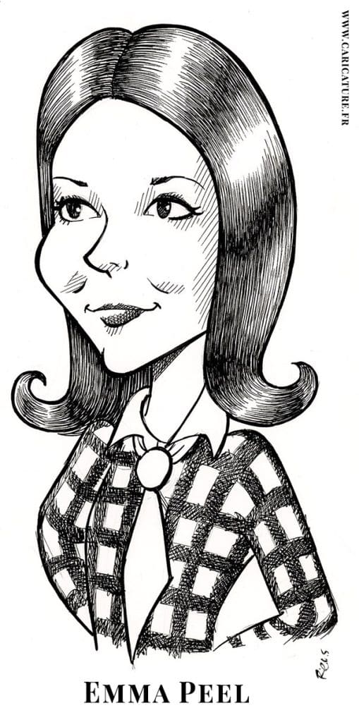 Caricature d'Emma Peel de la série Chapeau Melon et Bottes de Cuir, incarnée par Diana Rigg