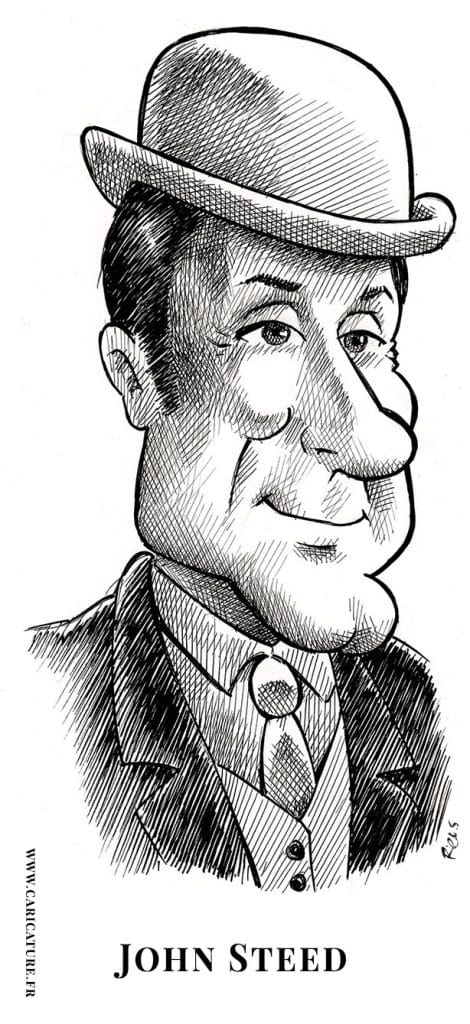 Caricature de John steed de la série Chapeau Melon et Bottes de Cuir, incarné par Patrick Macnee