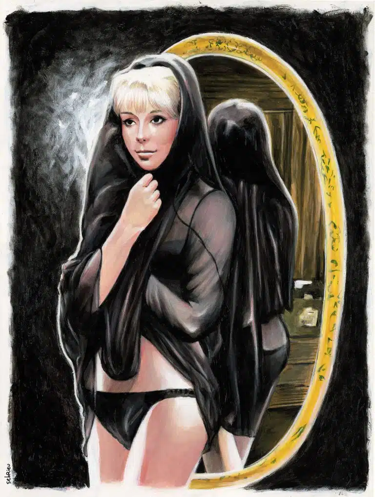 Peinture de Mireille Darc dans Les Barbouzes