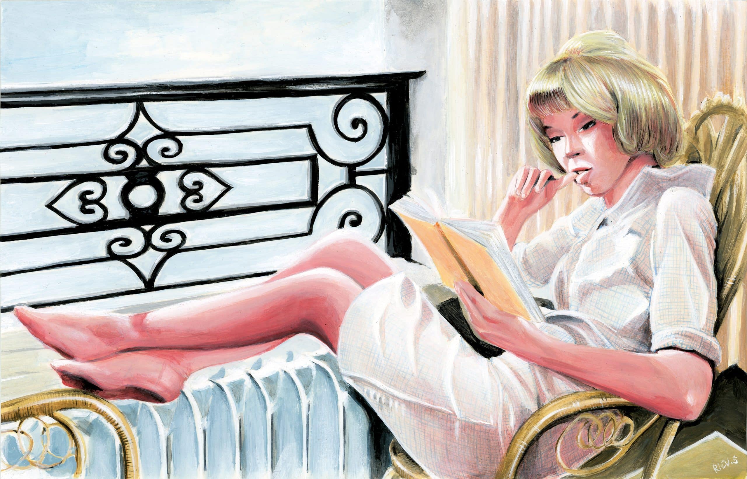Mireille Darc dans « Les Bons Vivants » - peinture acrylique sur papier canson par Sébastien Rieu
