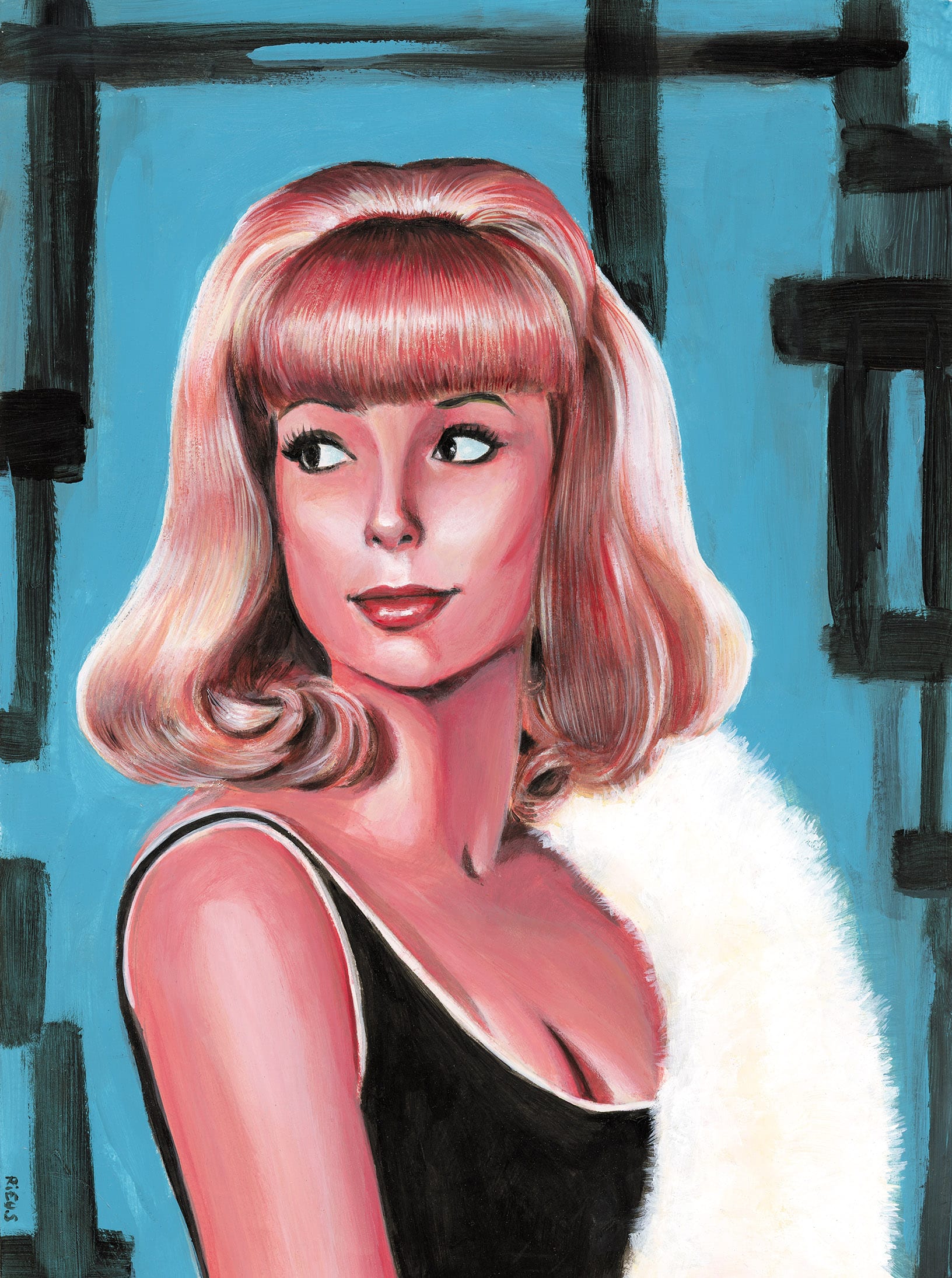 Portrait de Mireille Darc - peinture acrylique sur papier canson par Sébastien Rieu