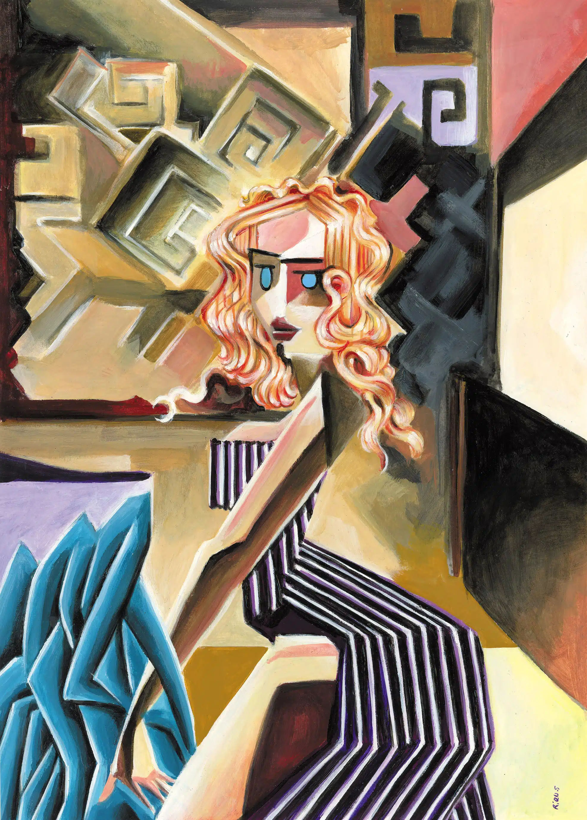Peinture d'une pin-up cubiste