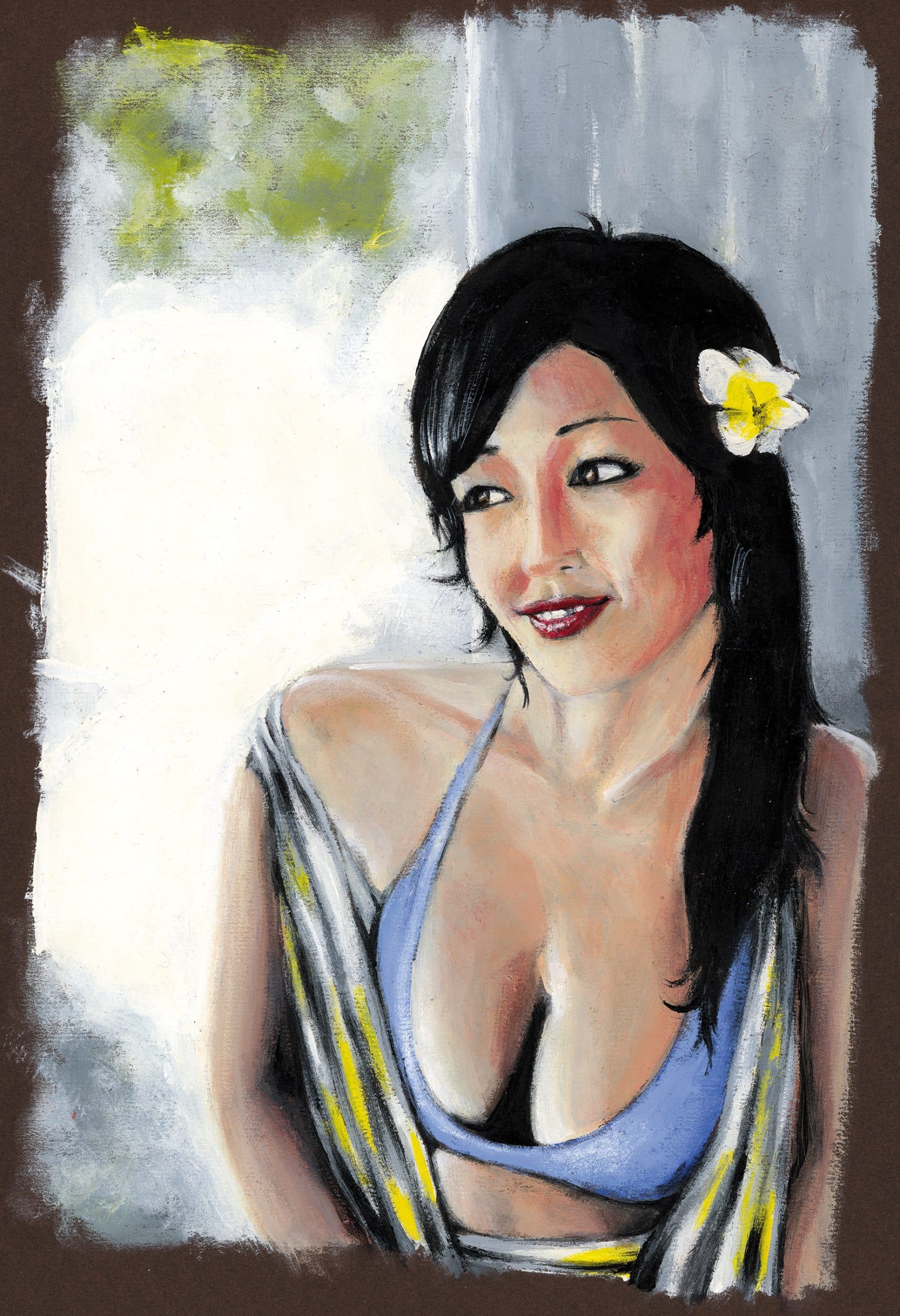Reon Kadena, façon Douanier Rousseau - peinture acrylique sur papier canson par Sébastien Rieu