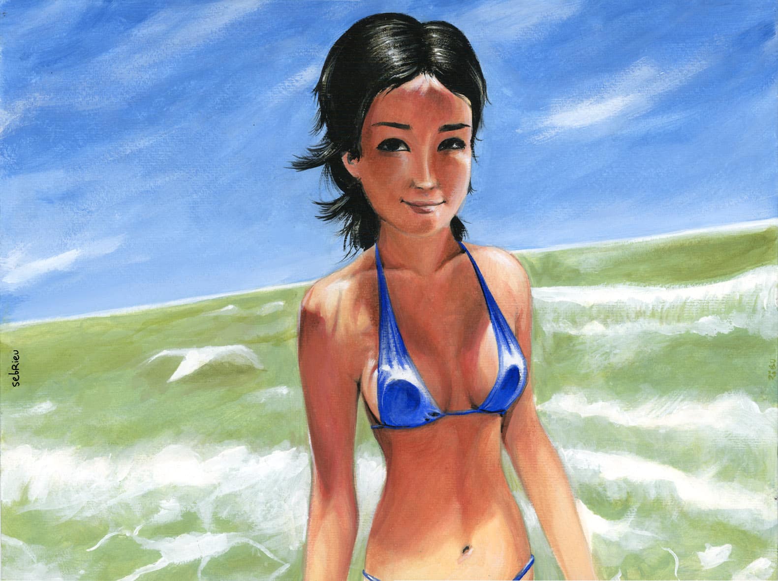 Reon Kadena, second portrait - peinture acrylique sur papier canson a4 par Sébastien Rieu
