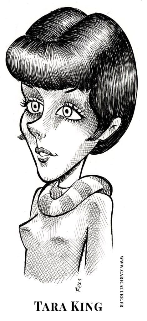 Caricature de Tara King de la série Chapeau Melon et Bottes de Cuir, incarnée par Joanna Lumley