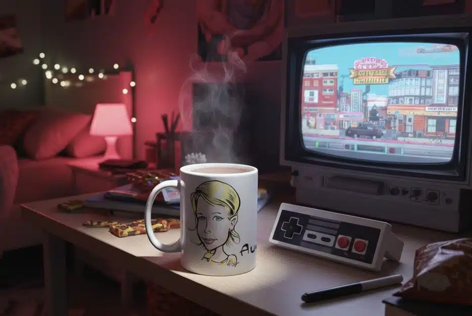 Mug Personnalisé avec une Caricature 9 Mug caricature dans une chambre d’ado