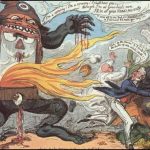 A Radical Reformer : (ie) a Neck or Nothing man ! 1819 - Cette caricature est une attaque contre les partisans d'une réforme politique radicale en Angleterre. Le réformateur est représenté comme un monstre sans tête, vêtu à la française, dont le corps est une guillotine. Le message est clair et conservateur : les idées de ces réformateurs sont étrangères et mèneront au même chaos sanglant que la Révolution française.