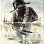 Titre : Garde rural. Artiste : André Gill. Année : XIXe siècle (période d'activité de Gill).19 Caricature de Gill, probablement une illustration pour un journal satirique, dépeignant un garde rural avec des têtes exagérées et des corps plus petits.