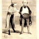 Cette planche fait partie d'une série sur les Bohémiens de Paris, qui ne désignent pas les gitans mais plutôt les artistes et les marginaux. Ici, l'ancien négociant est un homme qui a probablement fait faillite et a rejoint ce monde interlope. C'est une observation sociale sur la mobilité sociale descendante et les destins brisés dans le Paris du XIXe siècle.