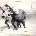 Un Replatrage (Travaux de réparation routière). 1851. Lithographie publiée dans Le Charivari, dépeignant une scène liée aux travaux de réparation routière, utilisée pour critiquer les problèmes sociétaux.