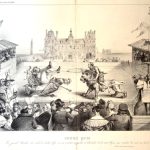 Titre : NICOLASKY GARGANTUAKOFF. Artiste : J. J. Grandville & Auguste Desperet. Année : 1834. Lithographie représentant le tsar russe Nicolas Ier comme le géant glouton Gargantua, recevant des tributs de monarques européens, une critique de l'expansionnisme russe.