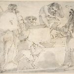Group of Caricatured Figures with an Artist Drawing - Pier Francesco Mola