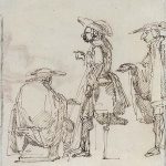 Antonio Maria de Zanetti (Venise 1680-1757/67) Une caricature de mendiants, l'un avec une jambe de bois Une étude de figure (verso) pierre noire (verso), plume et encre brune, filigrane fragmentaire Armoiries Orfini