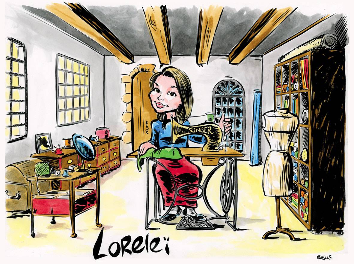 Portrait caricature couturière — illustration Sébastien Rieu