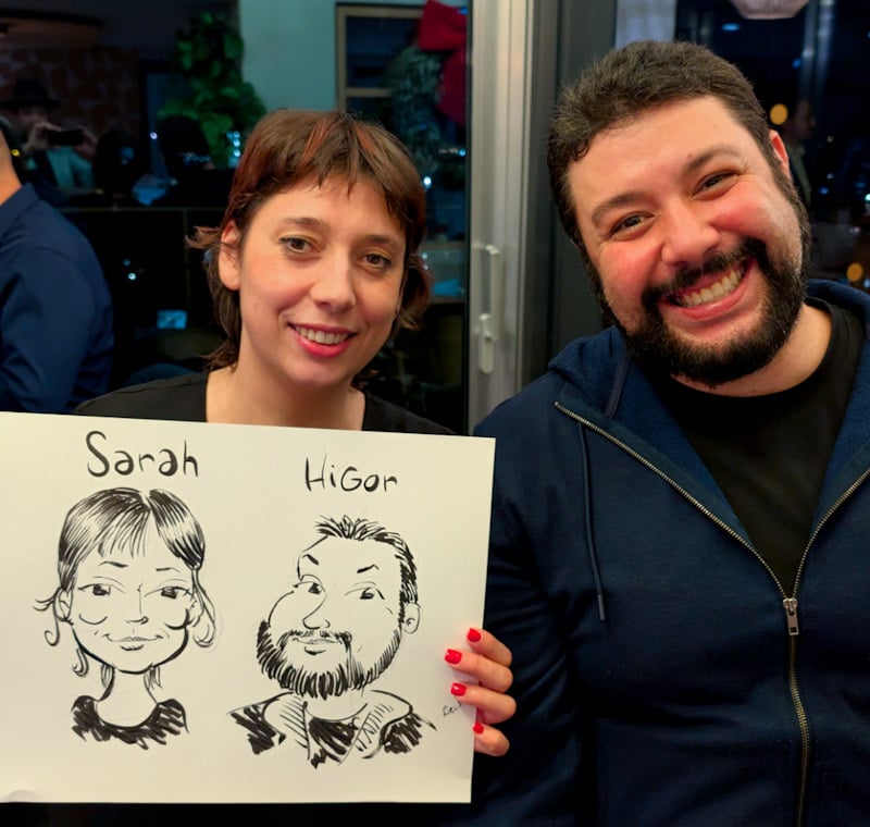 Caricature lors d'un repas d'entreprise au restaurant — animation cocktail dîner