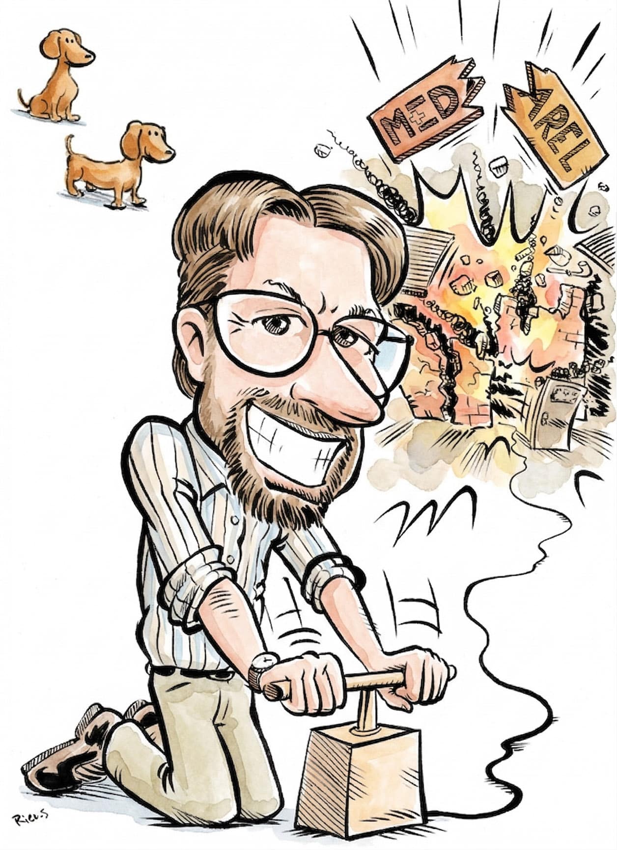 Caricature en couleurs pour un départ en retraite