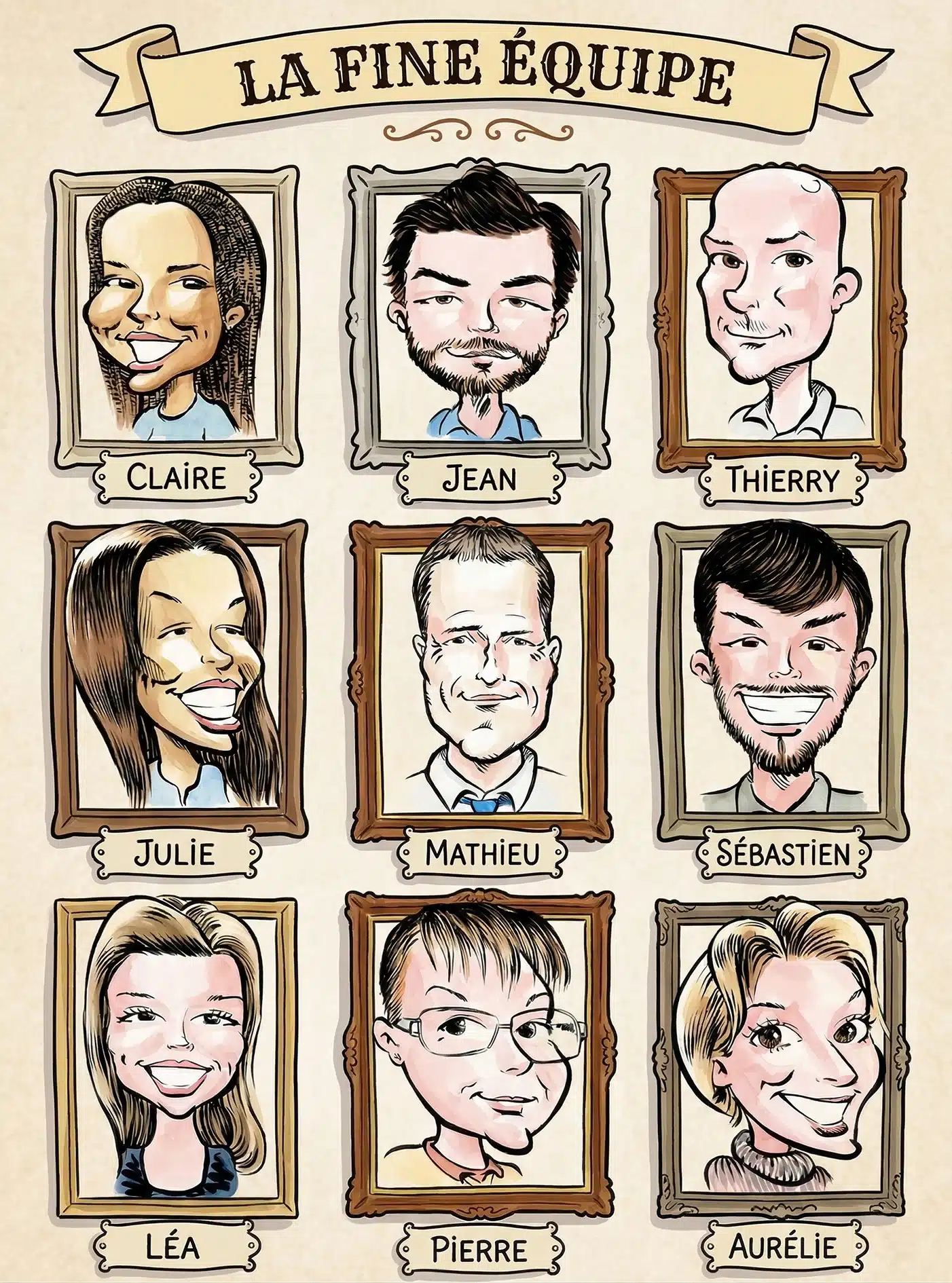 Caricaturiste à Paris pour Séminaires & Galas d'Entreprise | Papier, iPad | Devis Rapide 16 Trombinoscope équipe corporate Paris