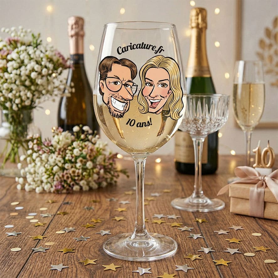 Verre à vin illustré couleur, cadeau événementiel