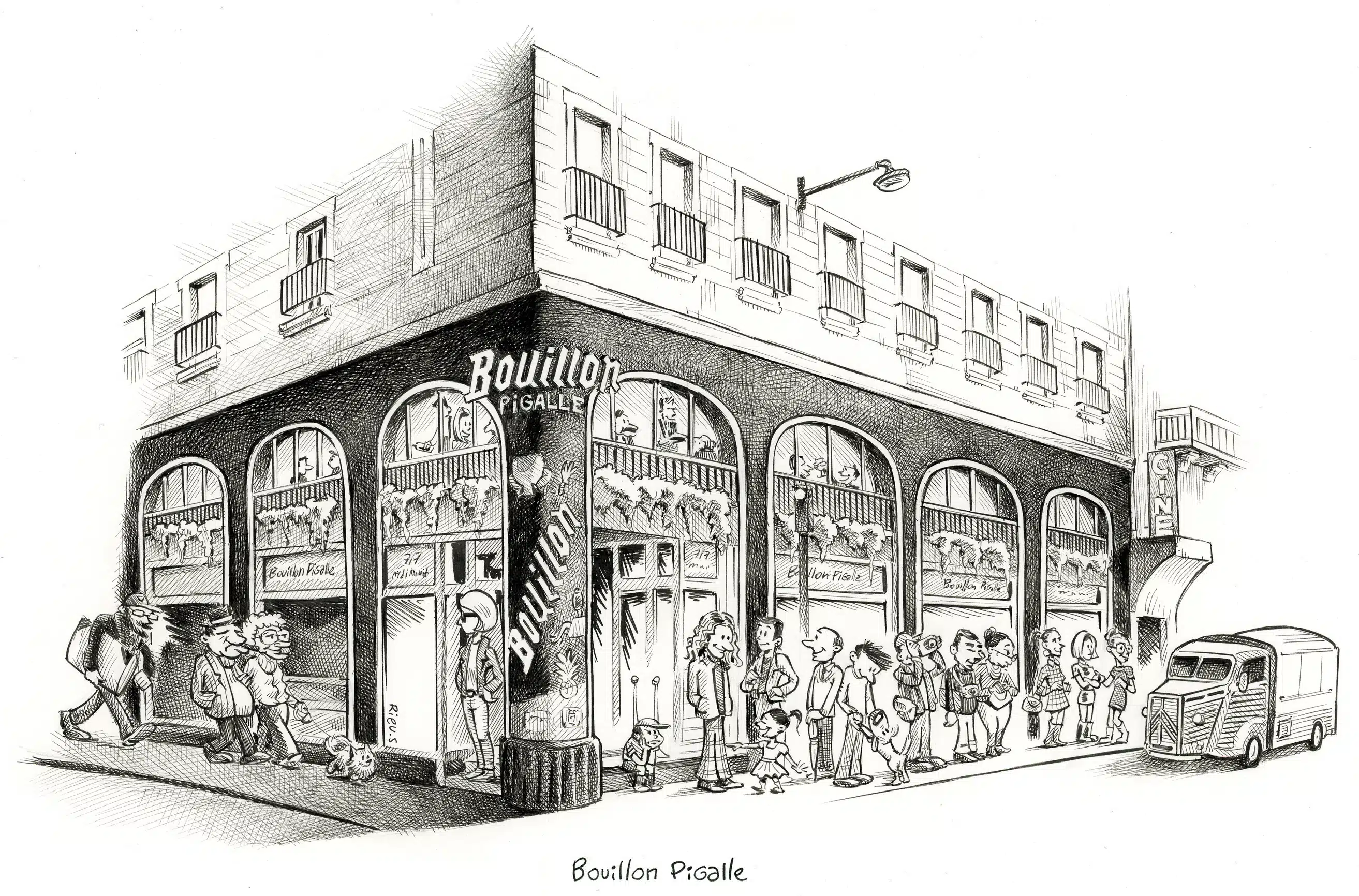 Bouillon Pigalle Paris, encre de Chine Sébastien Rieu
