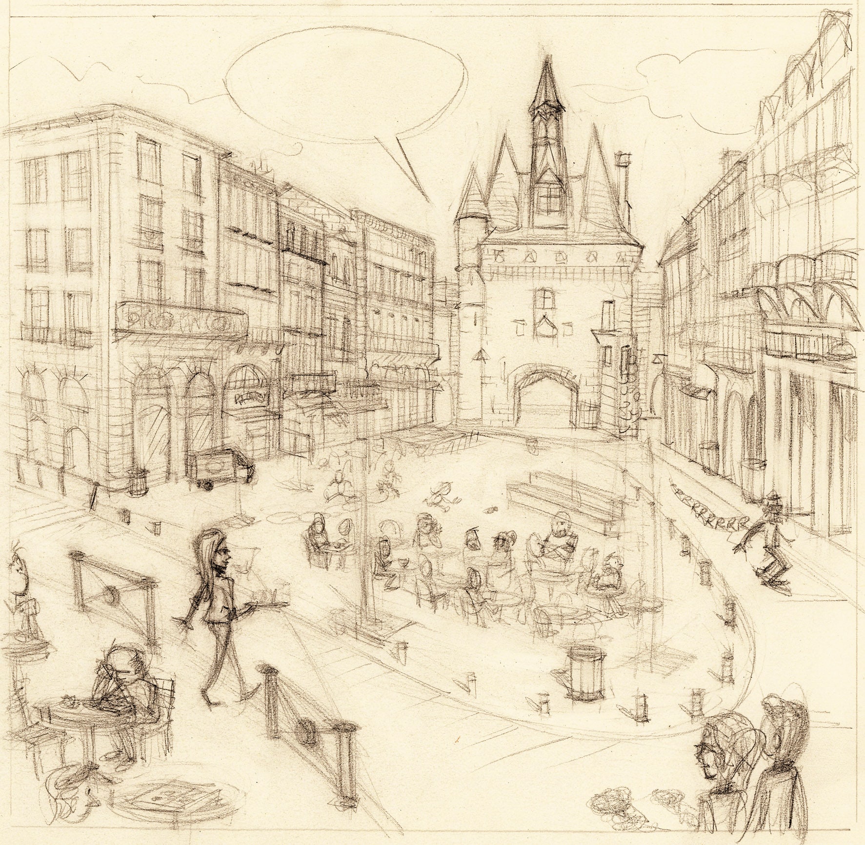 Place du Palais Bordeaux — crayonné artistique Sébastien Rieu