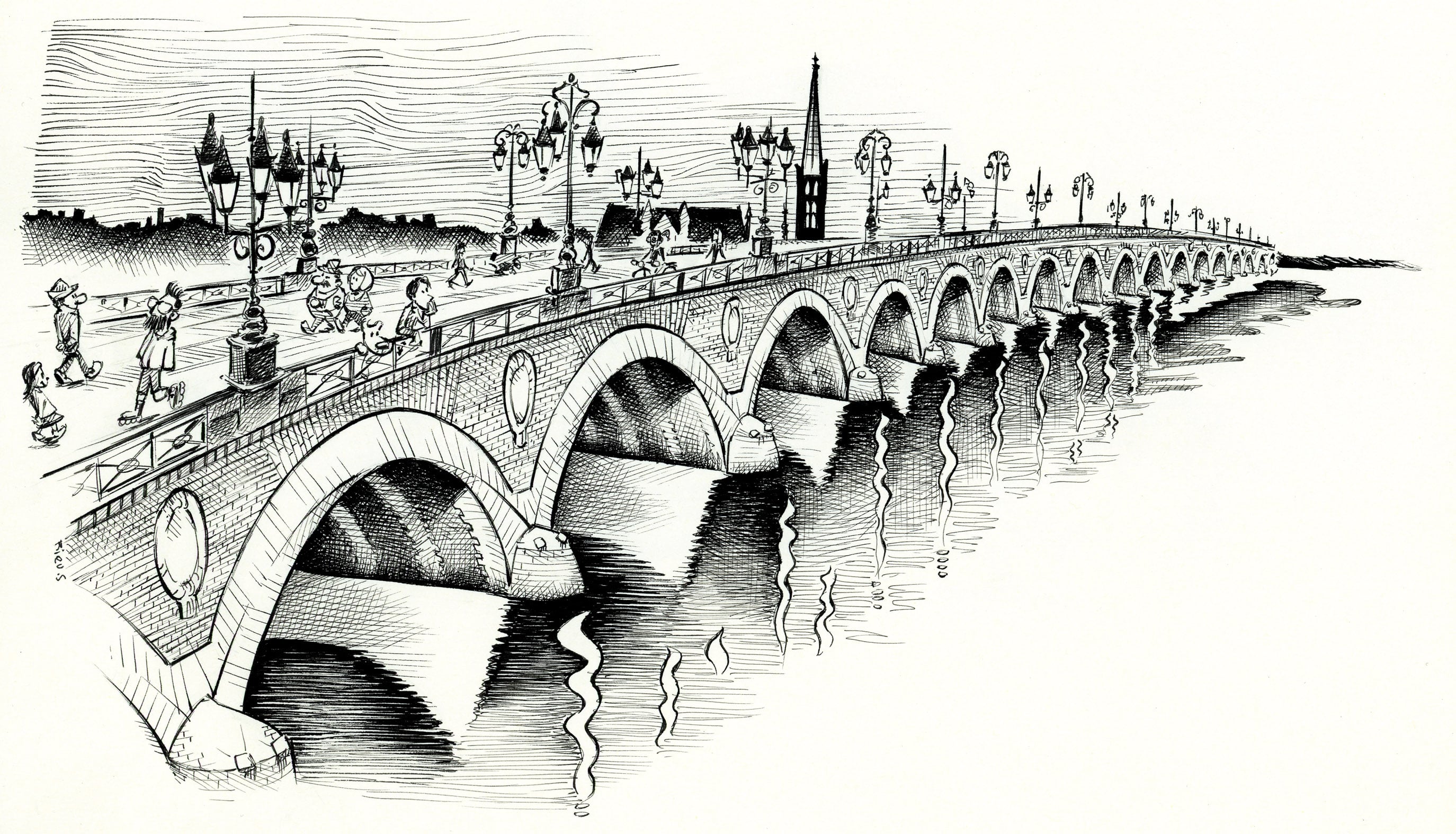 Pont de Pierre Bordeaux — aquarelle Sébastien Rieu