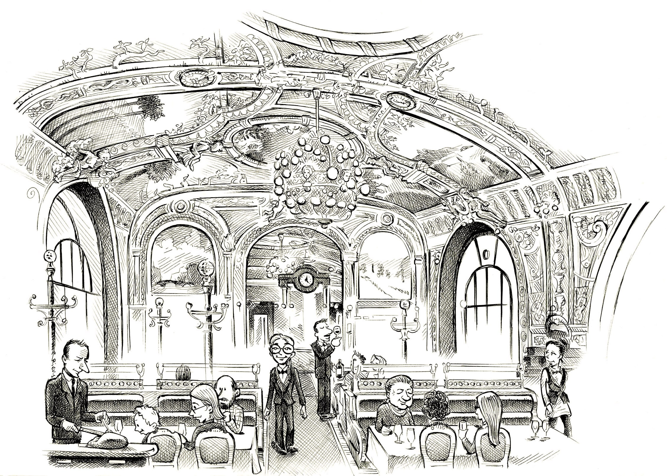 Le Train Bleu Gare de Lyon Paris — encre de Chine Sébastien Rieu