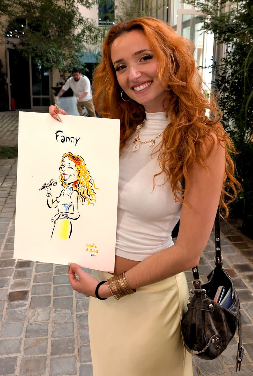 Caricature élégante de chanteuse au style bande dessinée, par Sébastien Rieu